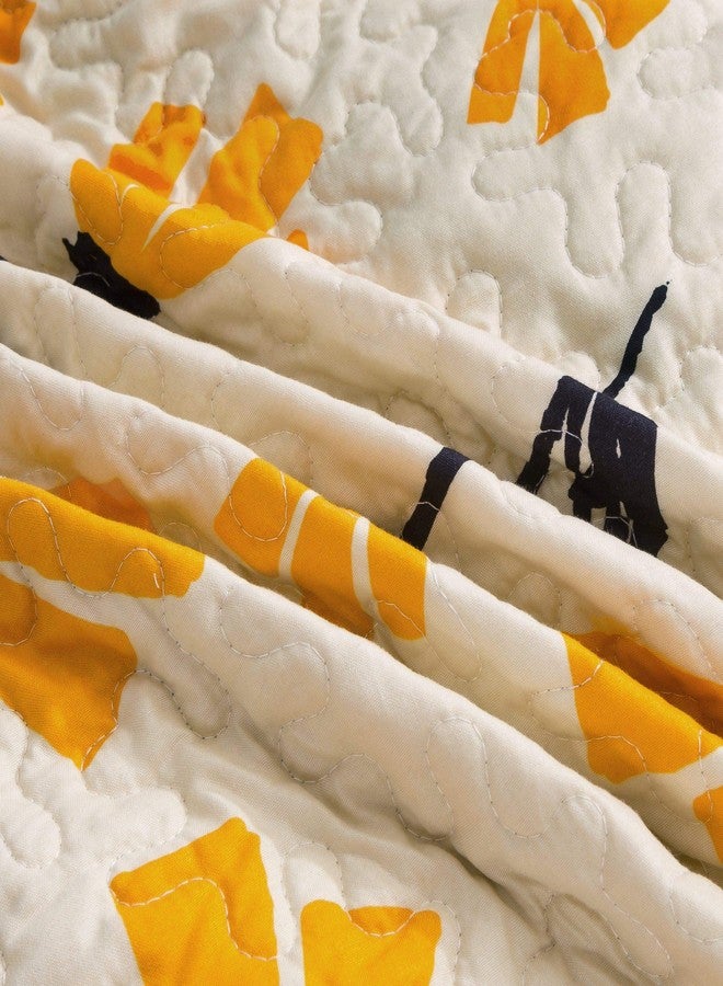 دادا بيدنغ لحاف سرير مزين بنقوش نباتية وزهرية من دادالوجي - طقم غطاء سرير مبطن بنقوش زهور التوليب الصفراء الذهبية الربيعية - حواف مزخرفة - لون عاجي كريمي زاهٍ - مقاس مفرد - قطعتان - Image 5