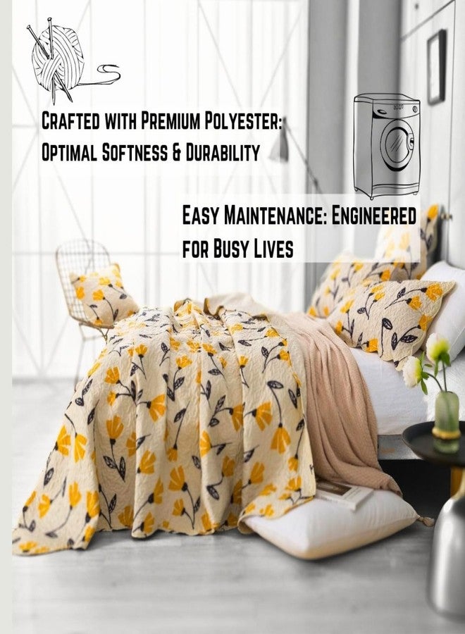 دادا بيدنغ لحاف سرير مزين بنقوش نباتية وزهرية من دادالوجي - طقم غطاء سرير مبطن بنقوش زهور التوليب الصفراء الذهبية الربيعية - حواف مزخرفة - لون عاجي كريمي زاهٍ - مقاس مفرد - قطعتان - Image 2