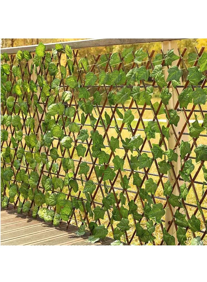 LINGWEI Bamboo Wooden Fence with Artificial Plants Green Ivy Leaves Expandable Wicker For Home Garden Wall Decoration Fence For Garden Villa Balcony Fence With Faux Plants 1pcs - Image 2