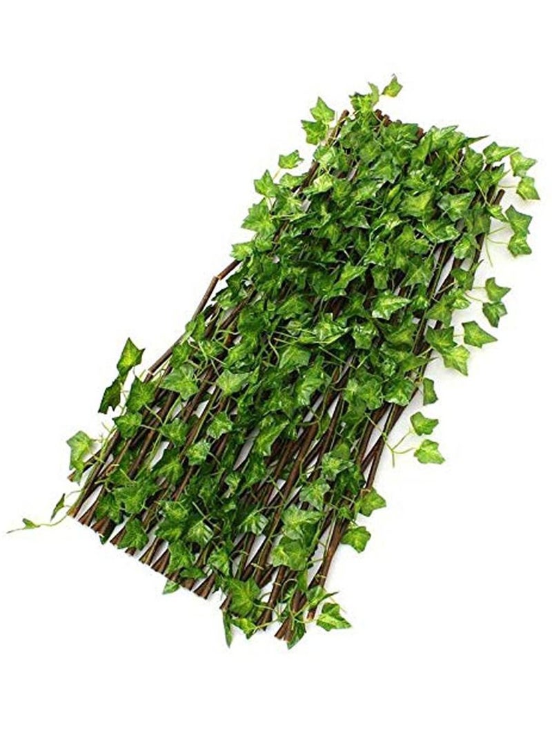 LINGWEI Bamboo Wooden Fence with Artificial Plants Green Ivy Leaves Expandable Wicker For Home Garden Wall Decoration Fence For Garden Villa Balcony Fence With Faux Plants 1pcs - Image 1