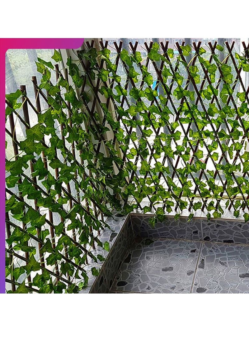 LINGWEI Bamboo Wooden Fence with Artificial Plants Green Ivy Leaves Expandable Wicker For Home Garden Wall Decoration Fence For Garden Villa Balcony Fence With Faux Plants 1pcs - Image 3