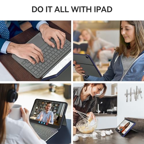 AUSDOM Touch iPad 10th Generation Case with Keyboard (10.9", 2022) & iPad 11th (A16, 2025): Magnetic Split Stand Case, Multi-Touch Trackpad, Rechargeable Wireless Keyboard Folio with Backlit Keys, Gray - Image 4