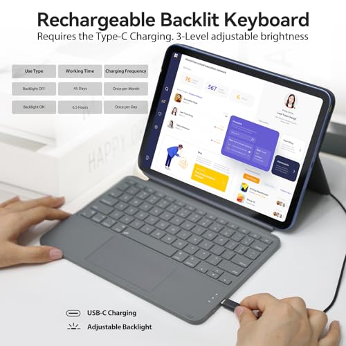 AUSDOM Touch iPad 10th Generation Case with Keyboard (10.9", 2022) & iPad 11th (A16, 2025): Magnetic Split Stand Case, Multi-Touch Trackpad, Rechargeable Wireless Keyboard Folio with Backlit Keys, Gray - Image 5
