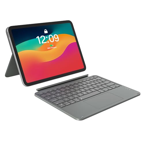 AUSDOM Touch iPad 10th Generation Case with Keyboard (10.9", 2022) & iPad 11th (A16, 2025): Magnetic Split Stand Case, Multi-Touch Trackpad, Rechargeable Wireless Keyboard Folio with Backlit Keys, Gray - Image 1