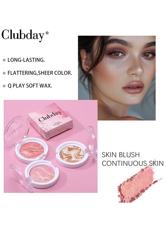 كلوبداي مسحوق أحمر الخدود الرخامي المخبوز والمشرق طويل الأمد ، لمسة نهائية متوهجة ، ناعم وقابل للمزج ، مناسب لجميع ألوان البشرة ، # 02 3.5 جم - Image 5