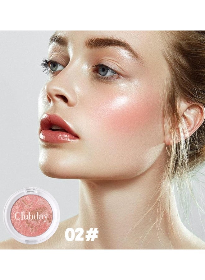 كلوبداي مسحوق أحمر الخدود الرخامي المخبوز والمشرق طويل الأمد ، لمسة نهائية متوهجة ، ناعم وقابل للمزج ، مناسب لجميع ألوان البشرة ، # 02 3.5 جم - Image 2