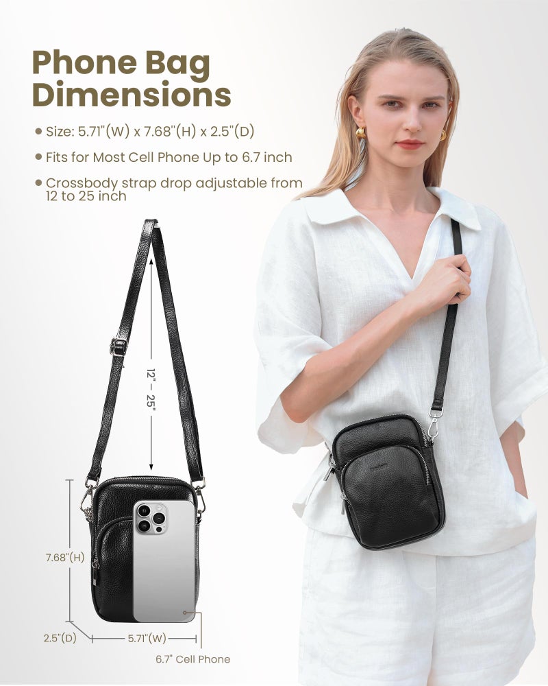 befen Small Black Genuine Leather Cross Body Bags for Women, Women's Adjustable Shoulder Strap Crossbody Purse Bag with Cell Phone Pocket and RFID Card Slots - Image 2