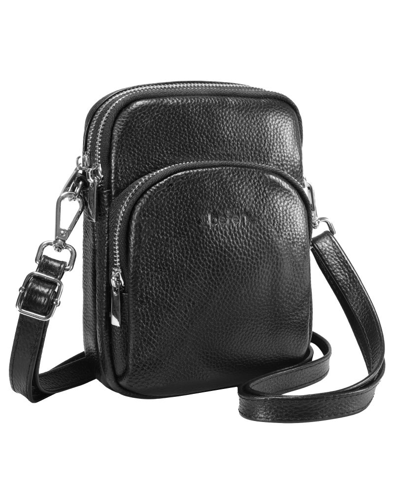 befen Small Black Genuine Leather Cross Body Bags for Women, Women's Adjustable Shoulder Strap Crossbody Purse Bag with Cell Phone Pocket and RFID Card Slots - Image 1