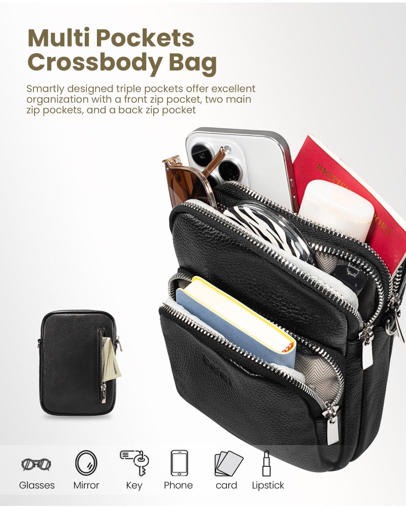 befen Small Black Genuine Leather Cross Body Bags for Women, Women's Adjustable Shoulder Strap Crossbody Purse Bag with Cell Phone Pocket and RFID Card Slots - Image 4