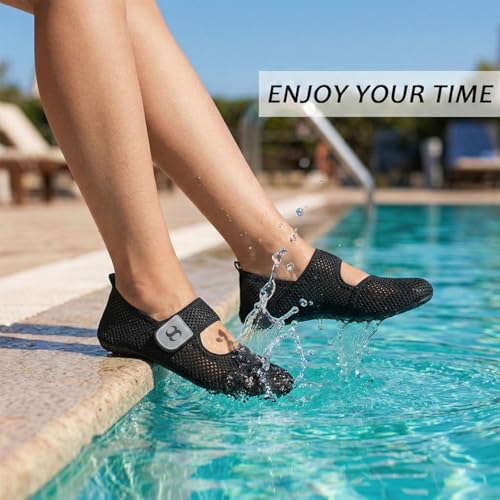 Scurtain Swim Shoes Women Summer Beach Water Aerobics Shoe Ladies Black Aqua Sand Socks Youth Pool River Swimming Gardening Shoes Mesh Slides Sandals Size - Image 3
