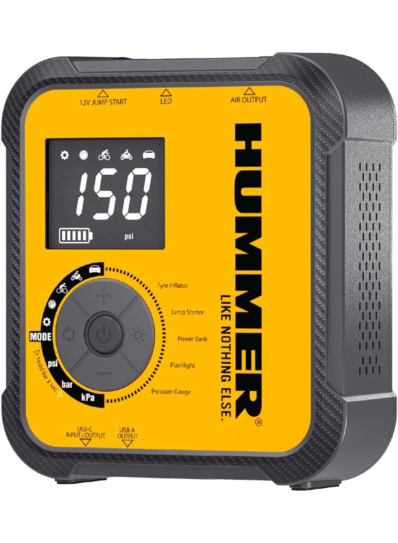 Hummer H10T Multifunctional 10000mAh Starter with 150 PSI Compressor, 2000A Jump Starter for 8.0L Petrol and 7.0L Diesel Engines, Cordless Inflator, USB-C PD 30W and USB-A QC 18W Power Bank - Image 4