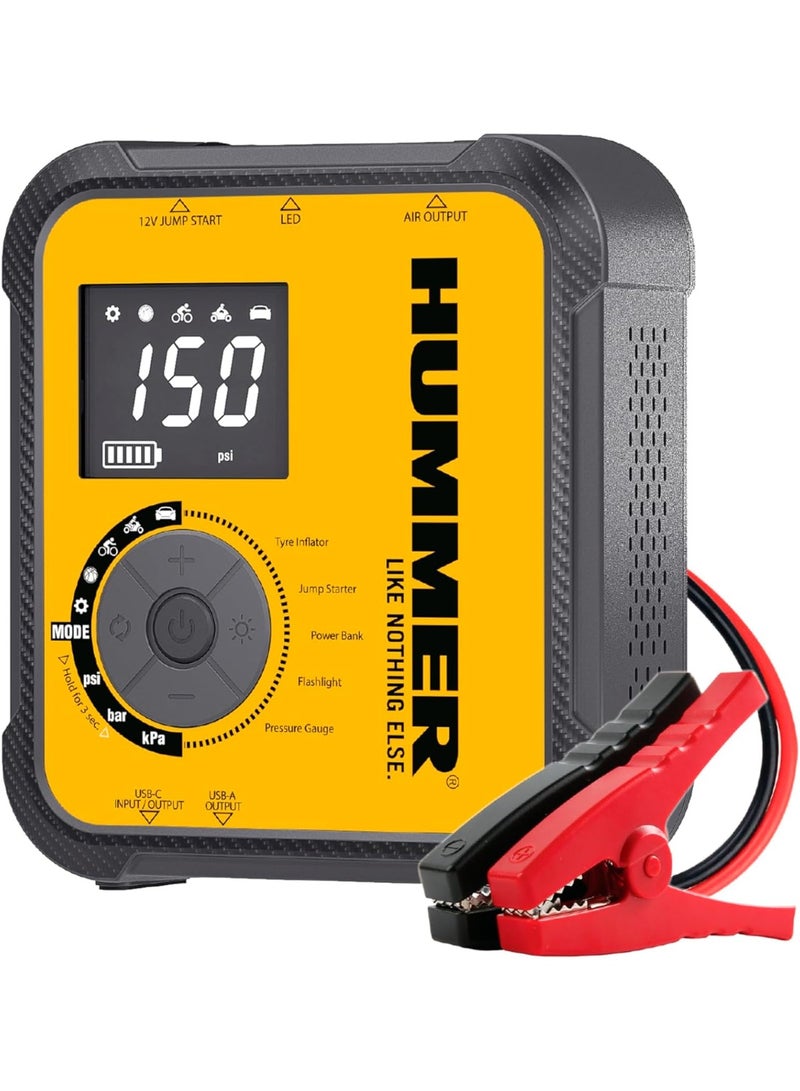 Hummer H10T Multifunctional 10000mAh Starter with 150 PSI Compressor, 2000A Jump Starter for 8.0L Petrol and 7.0L Diesel Engines, Cordless Inflator, USB-C PD 30W and USB-A QC 18W Power Bank - Image 1