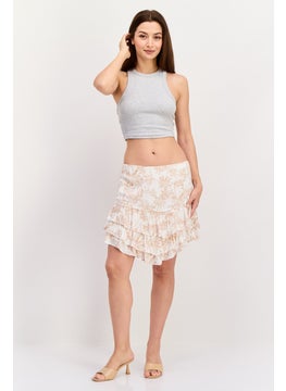 1 State Women Floral Print Pull On Mini Skirts, White  - Image 3