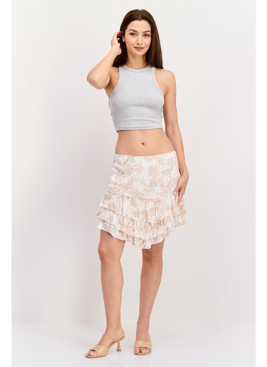 1 State Women Floral Print Pull On Mini Skirts, White  - Image 3