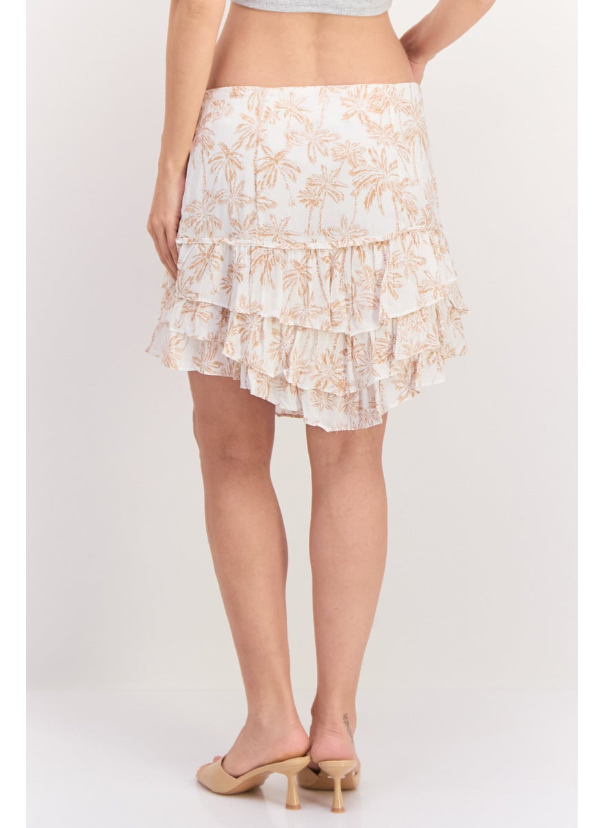 1 State Women Floral Print Pull On Mini Skirts, White  - Image 4