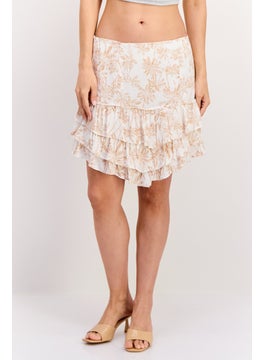 1 State Women Floral Print Pull On Mini Skirts, White  - Image 1