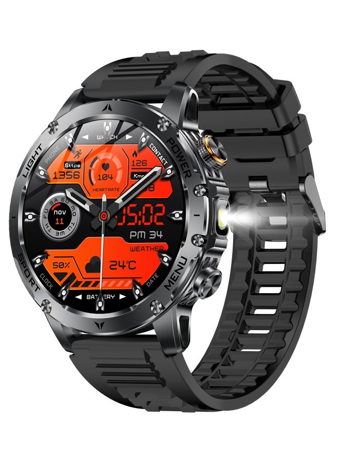 RollsTimi  Men's Smart Watch, IP67 Deep Waterproof, Bluetooth call, Large Memory, 100+ Sports Modes, 1.7-inch High-definition Large Screen, Heart Rate Monitoring (AK87 Black Tape) - Image 1