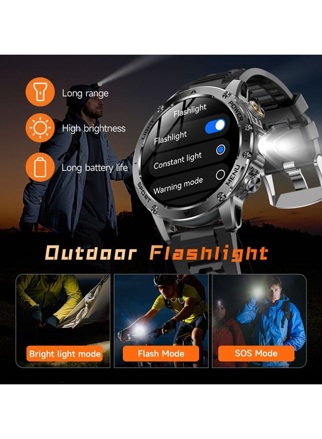 RollsTimi  Men's Smart Watch, IP67 Deep Waterproof, Bluetooth call, Large Memory, 100+ Sports Modes, 1.7-inch High-definition Large Screen, Heart Rate Monitoring (AK87 Black Tape) - Image 5