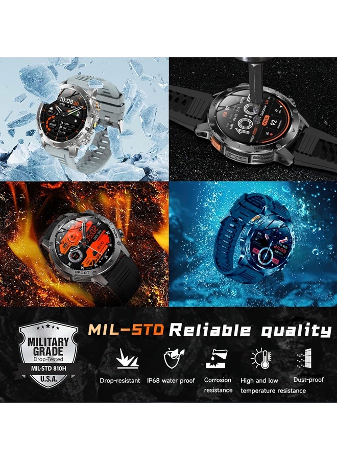 RollsTimi  Men's Smart Watch, IP67 Deep Waterproof, Bluetooth call, Large Memory, 100+ Sports Modes, 1.7-inch High-definition Large Screen, Heart Rate Monitoring (AK87 Black Tape) - Image 3