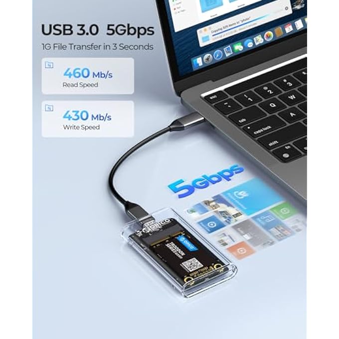 rayihni حاوية SSD MSATA 5 جيجابت/ثانية USB 3.0، محول MSATA 3050 خارجي شفاف بدون أدوات مع كابل USB C إلى C، سعة قصوى 2 تيرابايت - Image 3