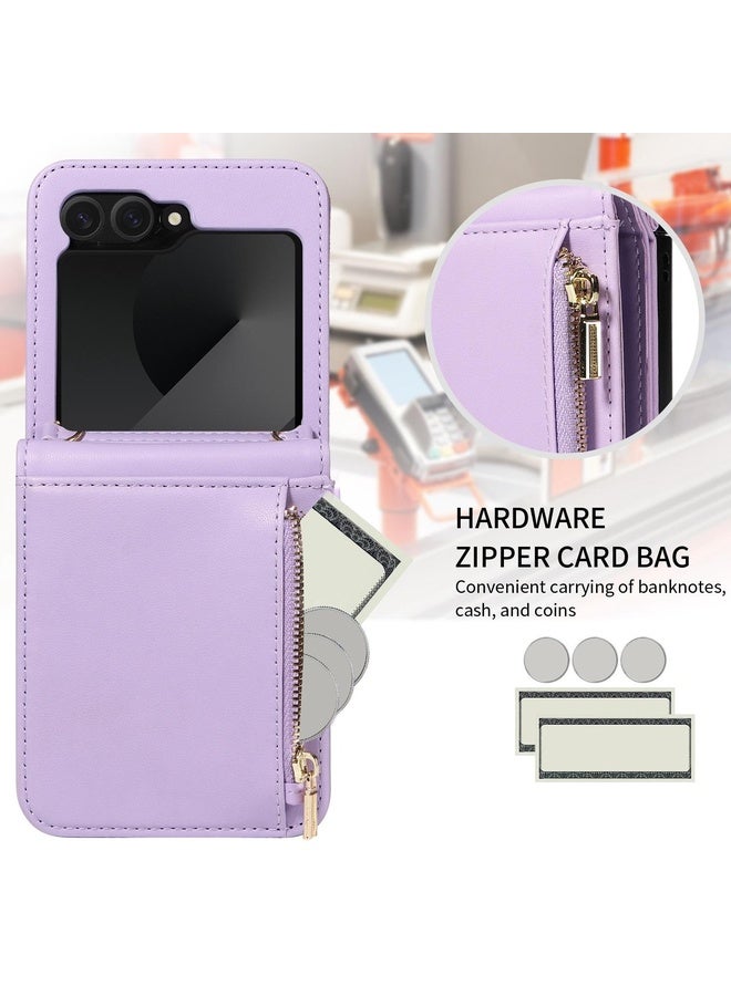 HuHa Case Cover For Samsung Galaxy Z Flip6 / Flip7 FE Crossbody Lanyard Zipper Wallet Leather Phone Case(Purple) - Image 4