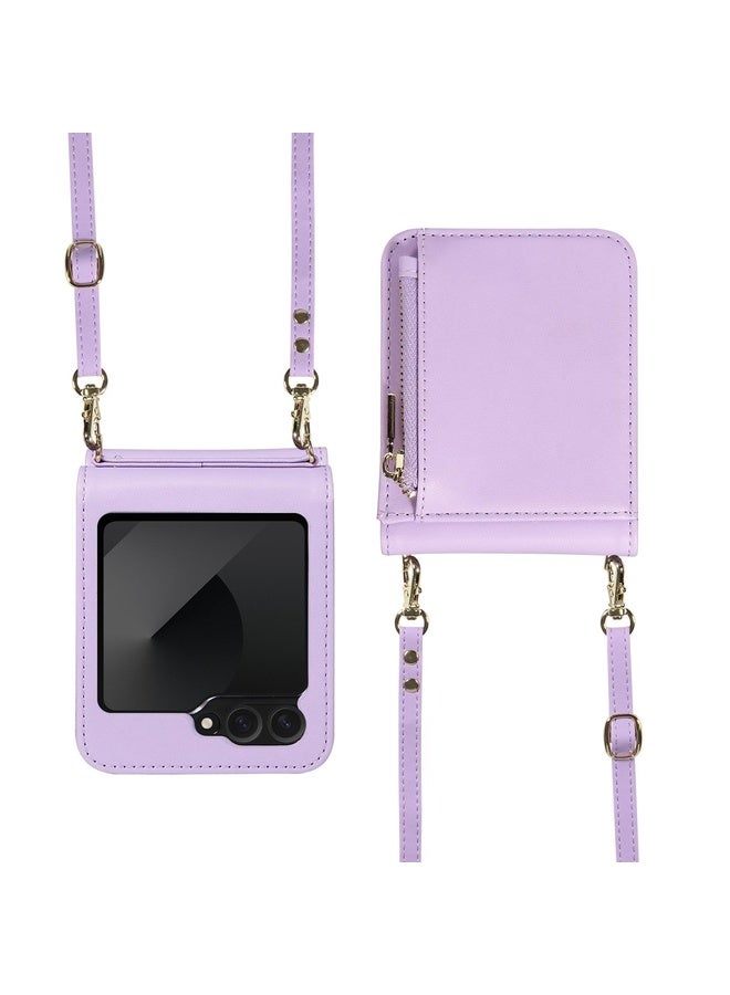 HuHa Case Cover For Samsung Galaxy Z Flip6 / Flip7 FE Crossbody Lanyard Zipper Wallet Leather Phone Case(Purple) - Image 2