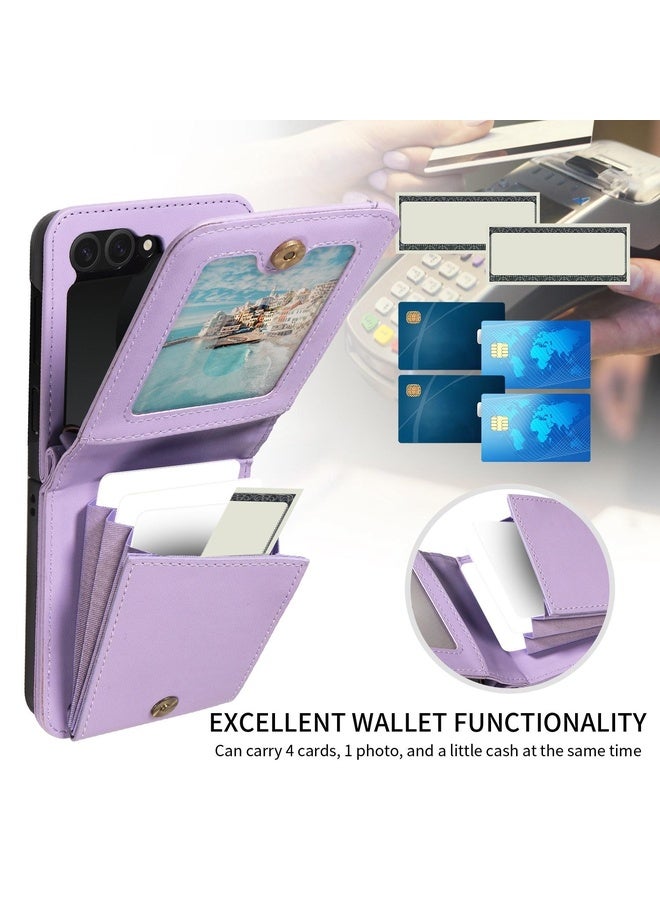HuHa Case Cover For Samsung Galaxy Z Flip6 / Flip7 FE Crossbody Lanyard Zipper Wallet Leather Phone Case(Purple) - Image 3