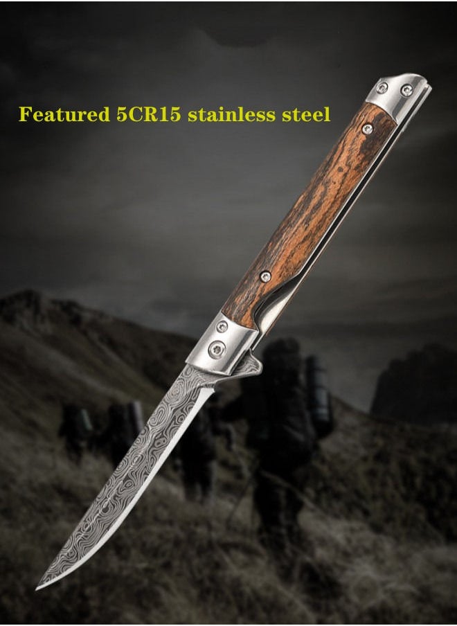 XiuWoo - 5CR15 Stainless Steel Leather Folding Knife Outdoor Camping Knife - Pointy - Image 1