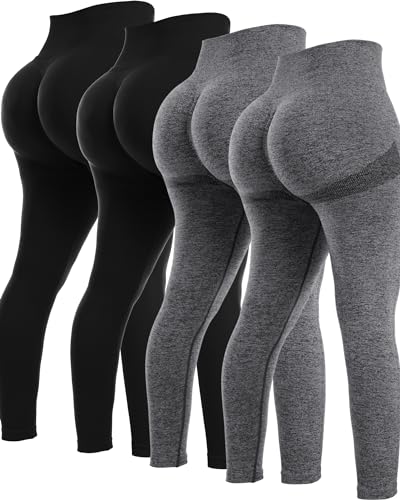 NORMOV 4 Piece Butt Lifting Workout Leggings for Women, Seamless Gym Scrunch Booty Lifting Sets(2Black/2Dark Grey, M) - Image 1