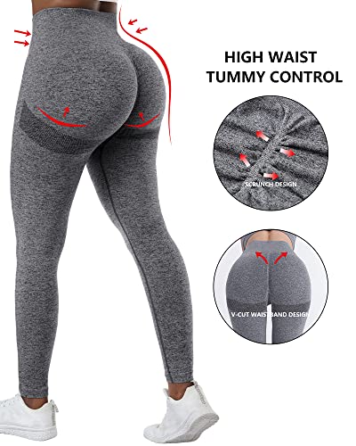 NORMOV 4 Piece Butt Lifting Workout Leggings for Women, Seamless Gym Scrunch Booty Lifting Sets(2Black/2Dark Grey, M) - Image 5