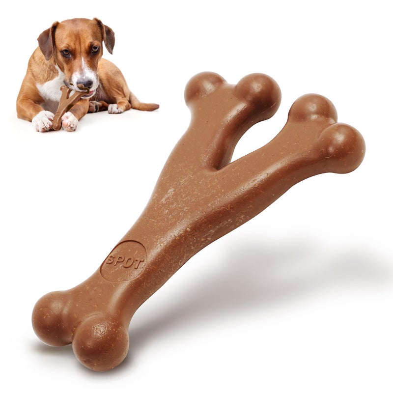 SPOT Bam-Bones Wishbone - Made with Strong Bamboo Fiber, Durable Long Lasting Dog Chew for Light to Moderate Chewers, Great Toy for Adult Dogs & Teething Puppies Under 50lbs, 7in, Bacon Flavor - Image 1