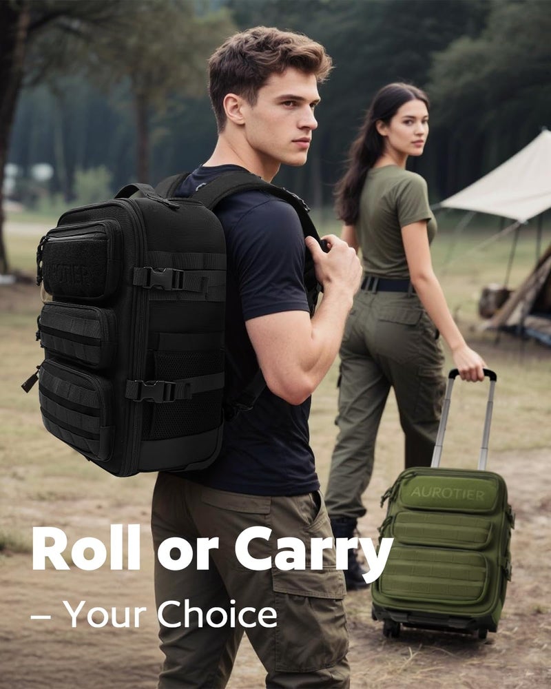 AUROTIER Rolling Tactical Laptop Backpack, Underseat Travel Backpack with Wheels, 16 Inch Wheeled Military Computer Backpack for Men and Women, Roller Overnight Molle Outdoor Hiking College Carry on Luggage - Image 4