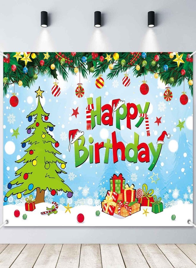LDWLYW 7x5ft Happy Birthday Christmas Banner Backdrop Green Christmas Birthday Party Decorations Supplies Kids Cartoon Theme Holiday Party Photography Background Wall Decor Photo Props - Image 2