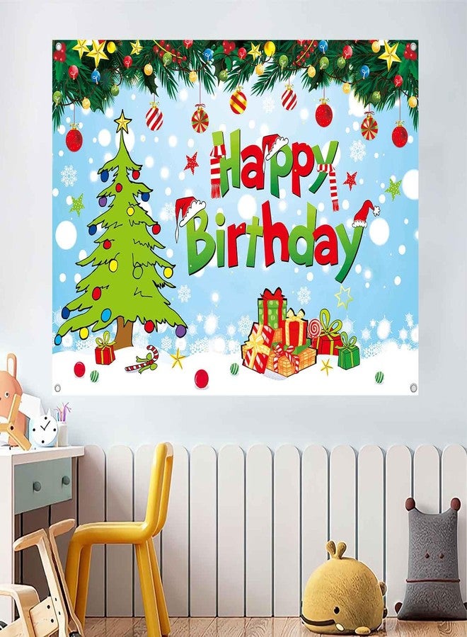 LDWLYW 7x5ft Happy Birthday Christmas Banner Backdrop Green Christmas Birthday Party Decorations Supplies Kids Cartoon Theme Holiday Party Photography Background Wall Decor Photo Props - Image 5