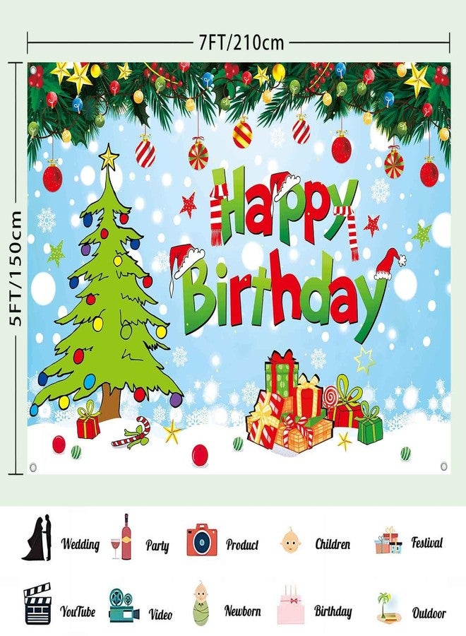LDWLYW 7x5ft Happy Birthday Christmas Banner Backdrop Green Christmas Birthday Party Decorations Supplies Kids Cartoon Theme Holiday Party Photography Background Wall Decor Photo Props - Image 3