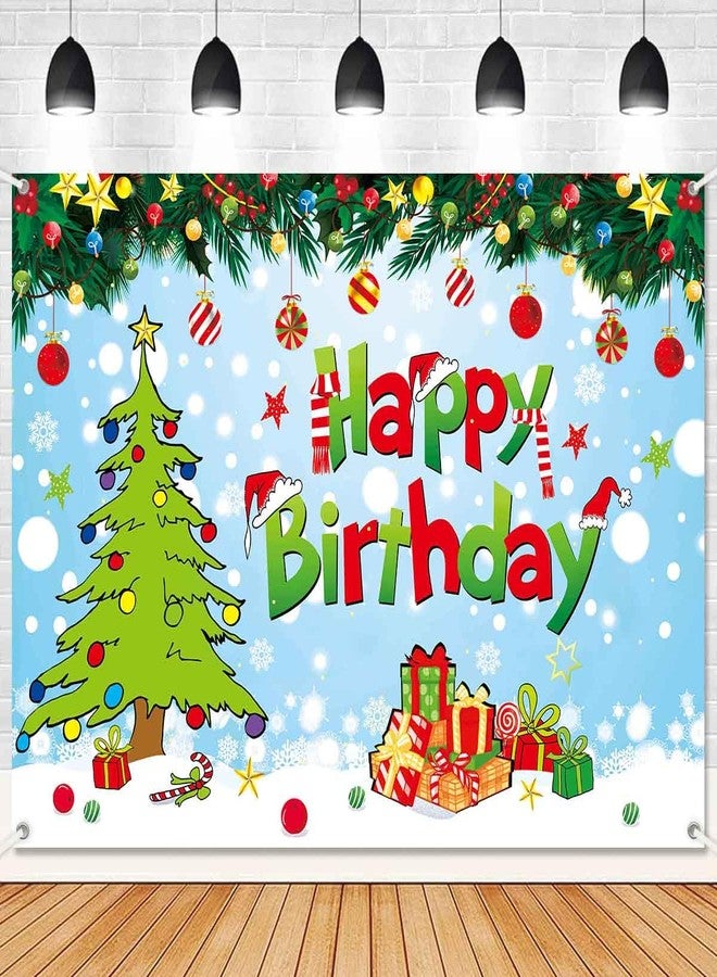 LDWLYW 7x5ft Happy Birthday Christmas Banner Backdrop Green Christmas Birthday Party Decorations Supplies Kids Cartoon Theme Holiday Party Photography Background Wall Decor Photo Props - Image 1