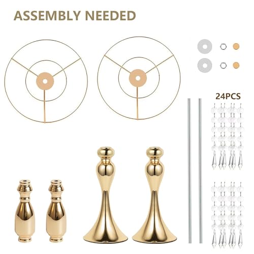 LANLONG Wedding Centerpieces for Tables - Gold Flower Vases for Centerpieces, 2Pcs Tall Metal Flower Vases with Chandelier Crystal, 21.3in Flower Stand for Wedding Reception Birthday Party Events Home Decor - Image 5