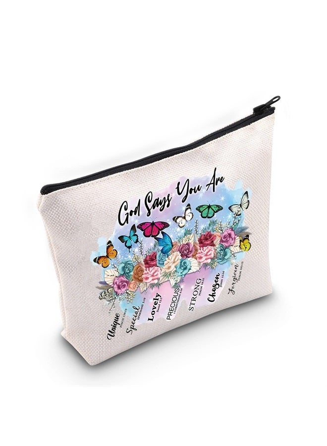 LEVLO Butterflies Cosmetic Make Up Bag Butterfly Lover Gift Butterflies God Says You Are Make Up Zipper Pouch Bag For Friend Family (God Says Butterflies) - Image 1