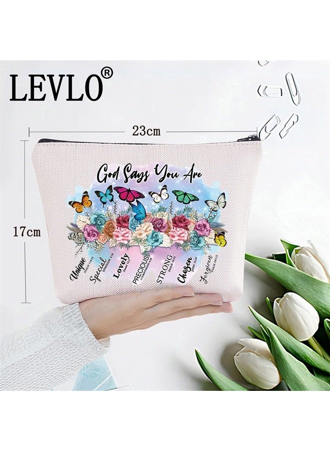 LEVLO Butterflies Cosmetic Make Up Bag Butterfly Lover Gift Butterflies God Says You Are Make Up Zipper Pouch Bag For Friend Family (God Says Butterflies) - Image 2