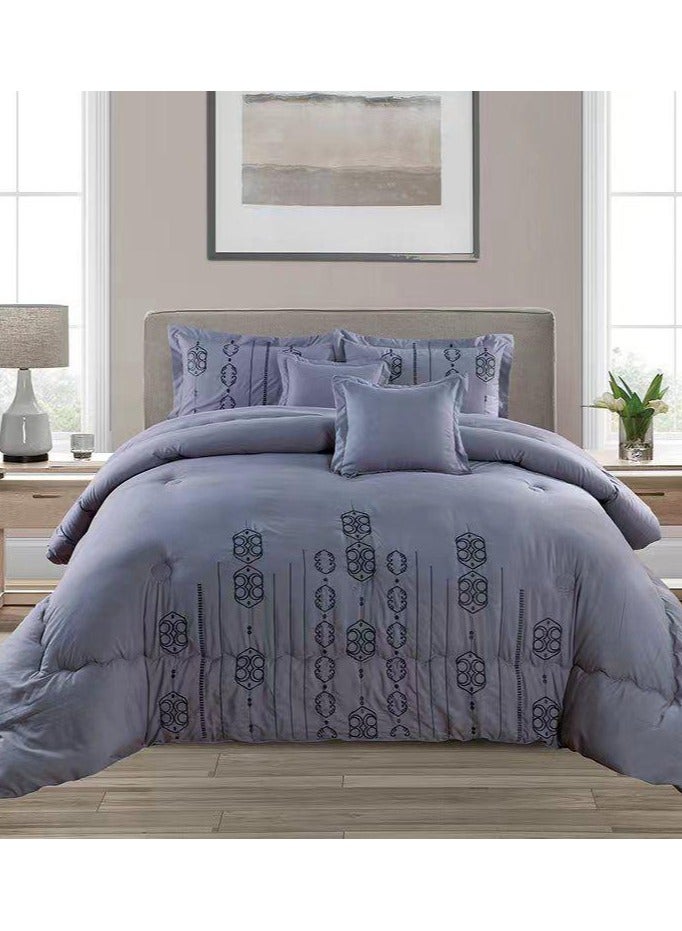 COMFY 6 PC EMBROIDERY SOFT KINGSIZE COMFORTER SET LIGHT GREY