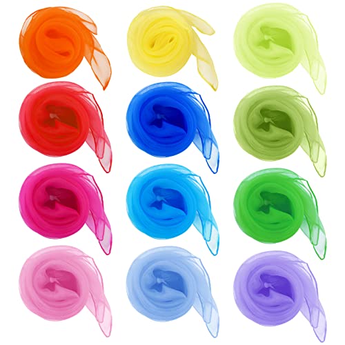 Jmkcoz 12pcs Square Juggling Silk Dance Scarves Magic Tricks Performance Props Accessories Movement Scarves Rhythm Band Scarf 24 Inches 12 Colors - Image 2