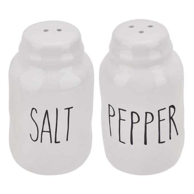 FARMHOUSE STYLE SCANDI NORDIC CERAMIC SALT AND PEPPER SHAKERS SET WHITE VINTAGE RETRO KITCHEN DECRO