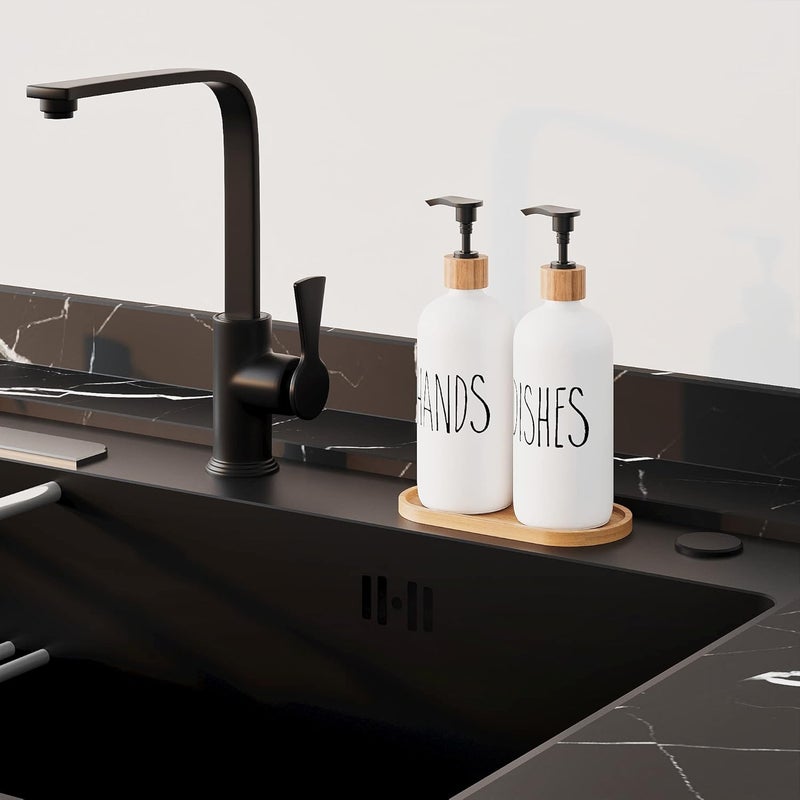 Aeakey Soap Dispenser,Dish Soap Dispenser for Kitchen Sink.Glass Hand Soap Dispenser, Modern Farmhouse Decor Dish Soap Dispenser for Bathroom,Kitchen Sink Decor - Image 1