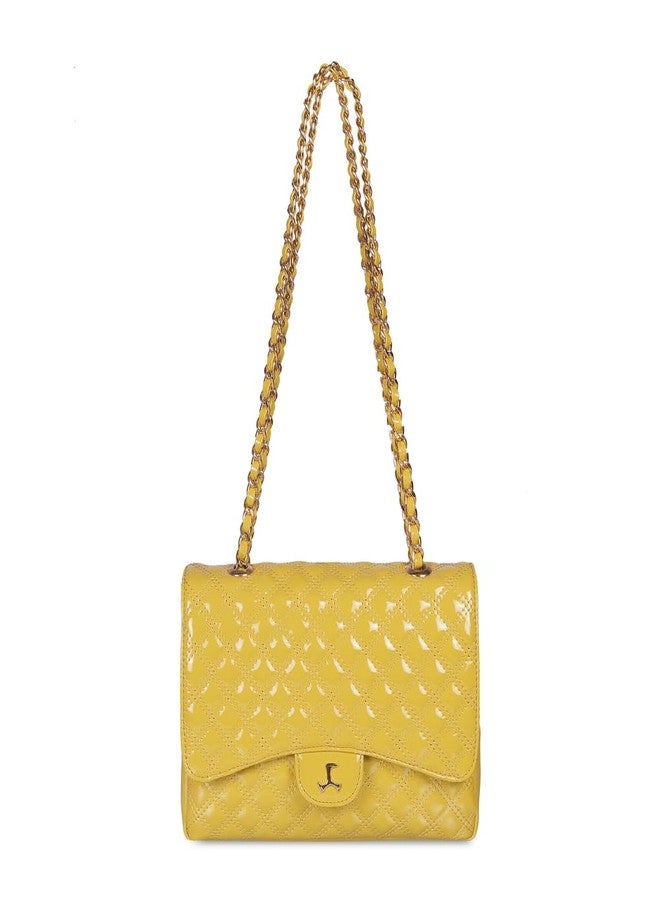 Mochi Women Yellow Quilted Faux Leather Sling Bag with Premium Metal Chain (66-436) - Image 1