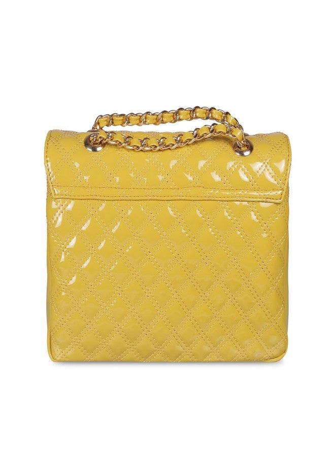 Mochi Women Yellow Quilted Faux Leather Sling Bag with Premium Metal Chain (66-436) - Image 4