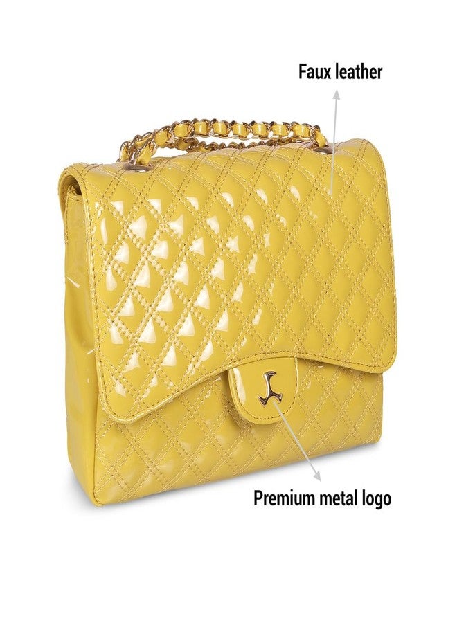 Mochi Women Yellow Quilted Faux Leather Sling Bag with Premium Metal Chain (66-436) - Image 3