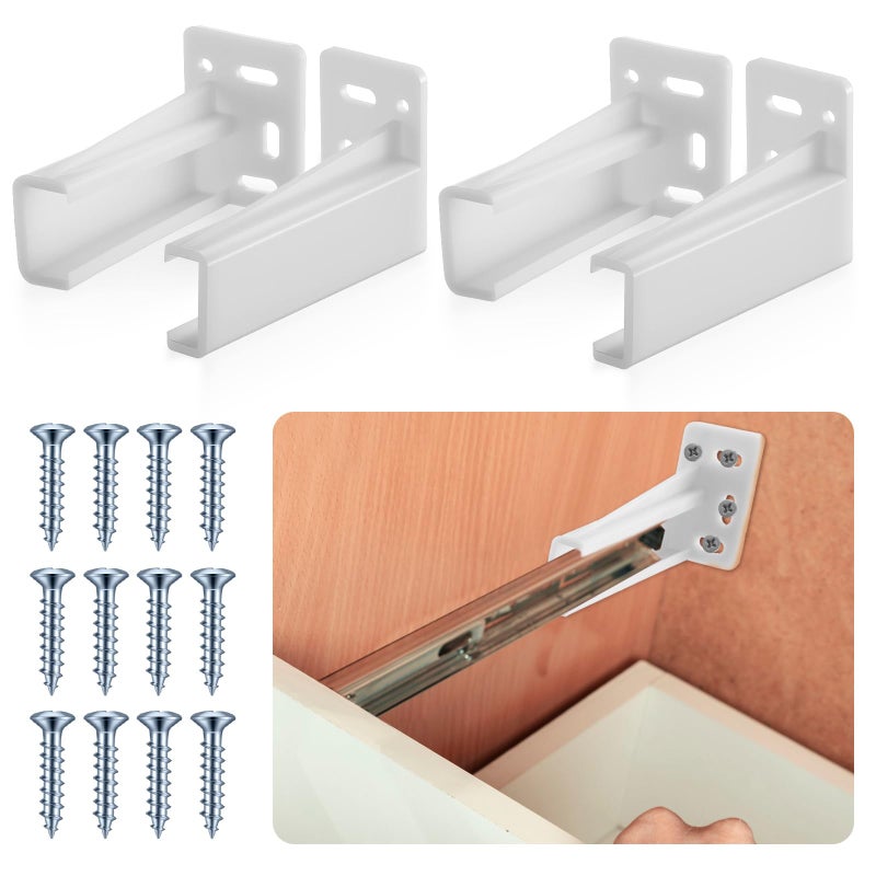 Chunful 2 Pair Rear Drawer Track Socket Back Plates Mounting Brackets Durable Plastic Drawer Track Back Plate Left and Right Close Locker Slides Socket for Repairing Replacing (White) - Image 1