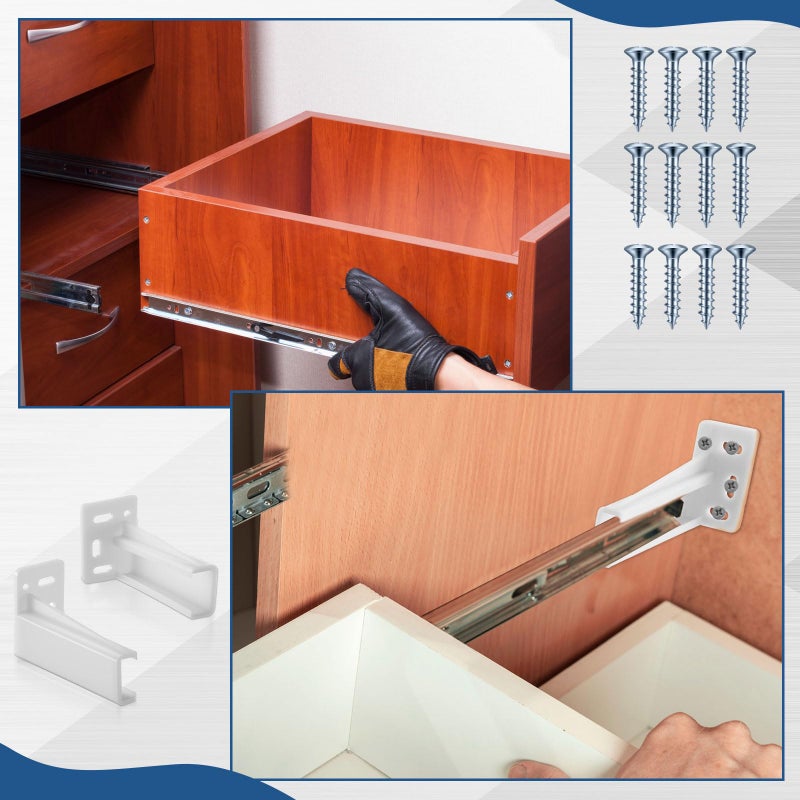 Chunful 2 Pair Rear Drawer Track Socket Back Plates Mounting Brackets Durable Plastic Drawer Track Back Plate Left and Right Close Locker Slides Socket for Repairing Replacing (White) - Image 4