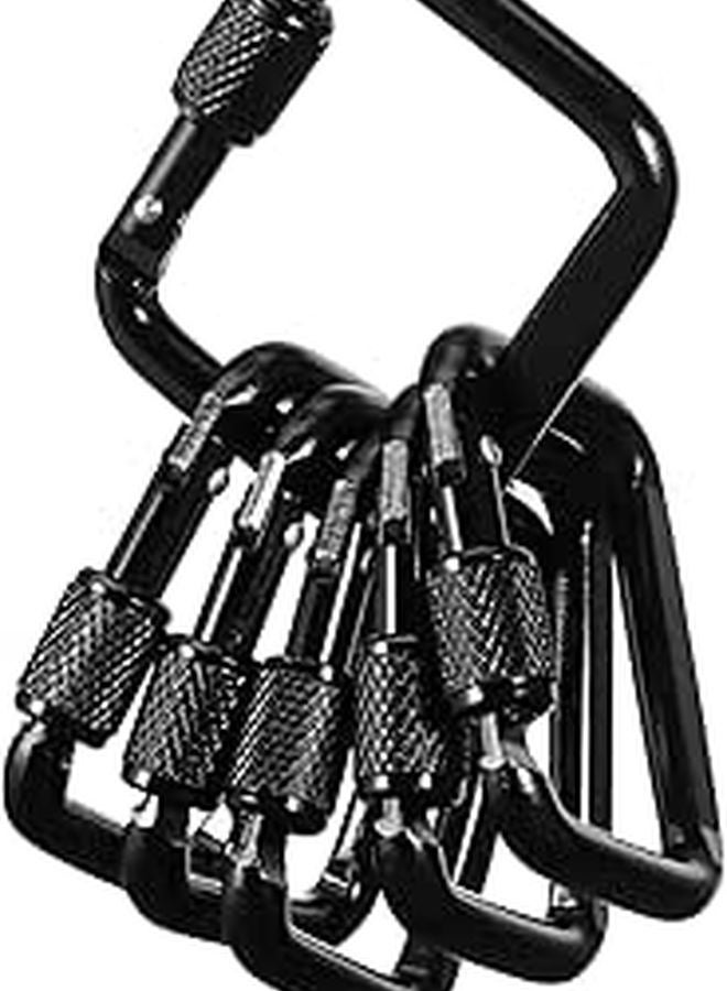 6 Pack Locking Carabiner Keychain Key Holder Keyring Black - Image 1