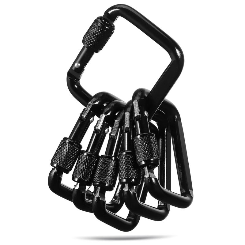 6 Pack Locking Carabiner Keychain Key Holder Keyring Black - Image 2
